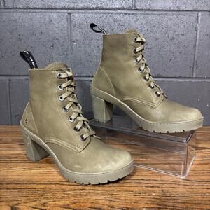The Art Company Green Leather Platform Heeled Ankle Boots Lace Up Size 39/8.5